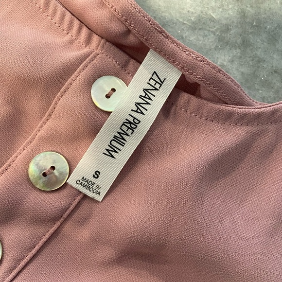 Zenana Premium Size S Dusty Pink Batwing Sleeve Pullover Blouse Pearl Buttons - Picture 10 of 13
